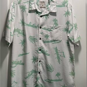 Quiksilver Waterman Men's Green Palm and Canoe Aloha Shirt -